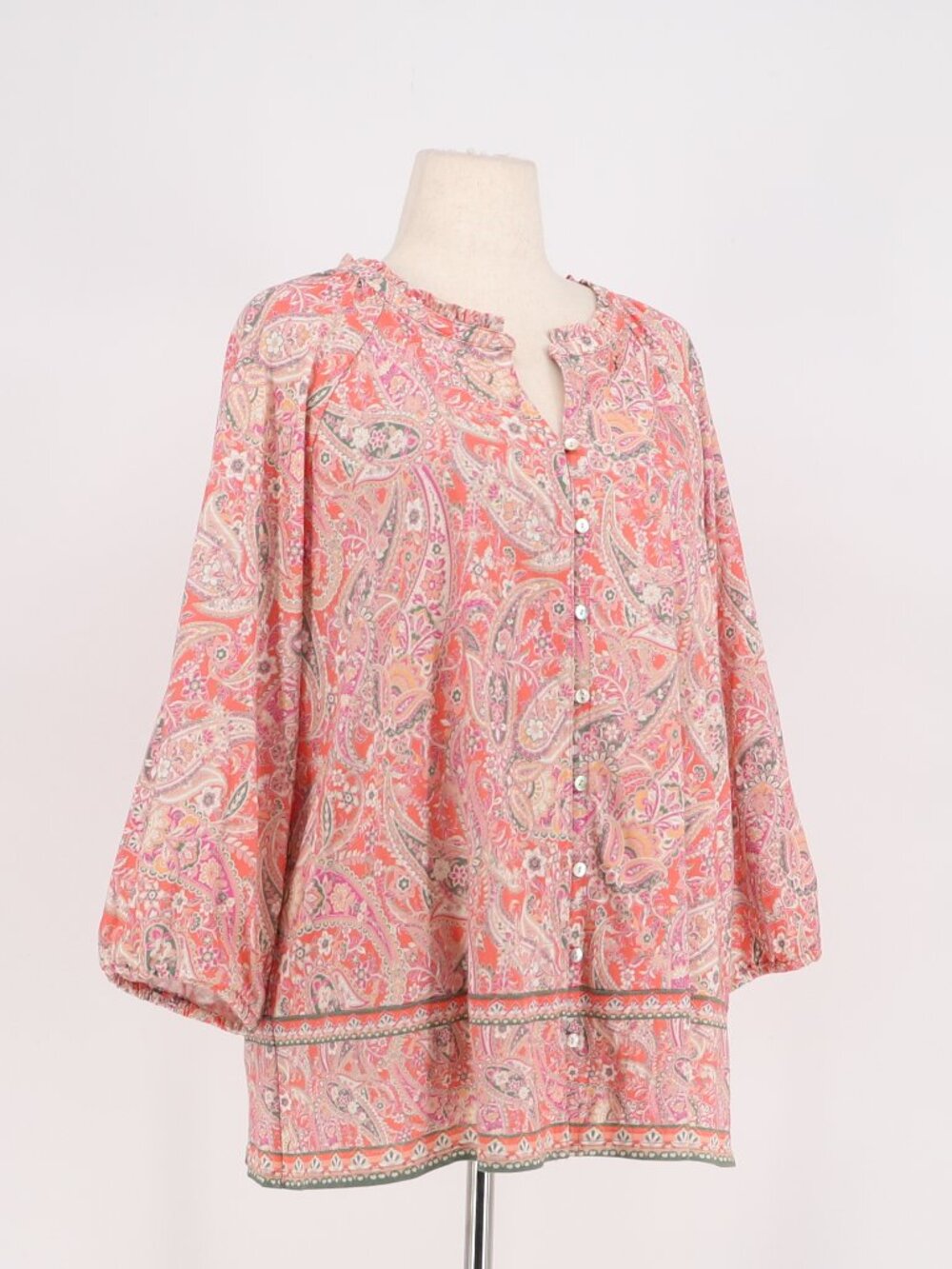 J. JILL Peasant Paisley Print 3/4 Sleeve Button Front Tunic Top Size 2X - Picture 2 of 7